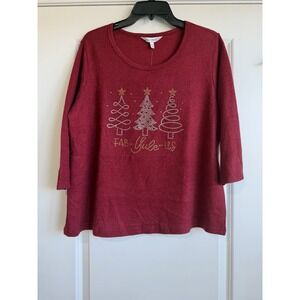 Emily Daniels Red 3/4 Length Sleeve Christmas Top Rhinestone Fab-Yule-Us SizePXL